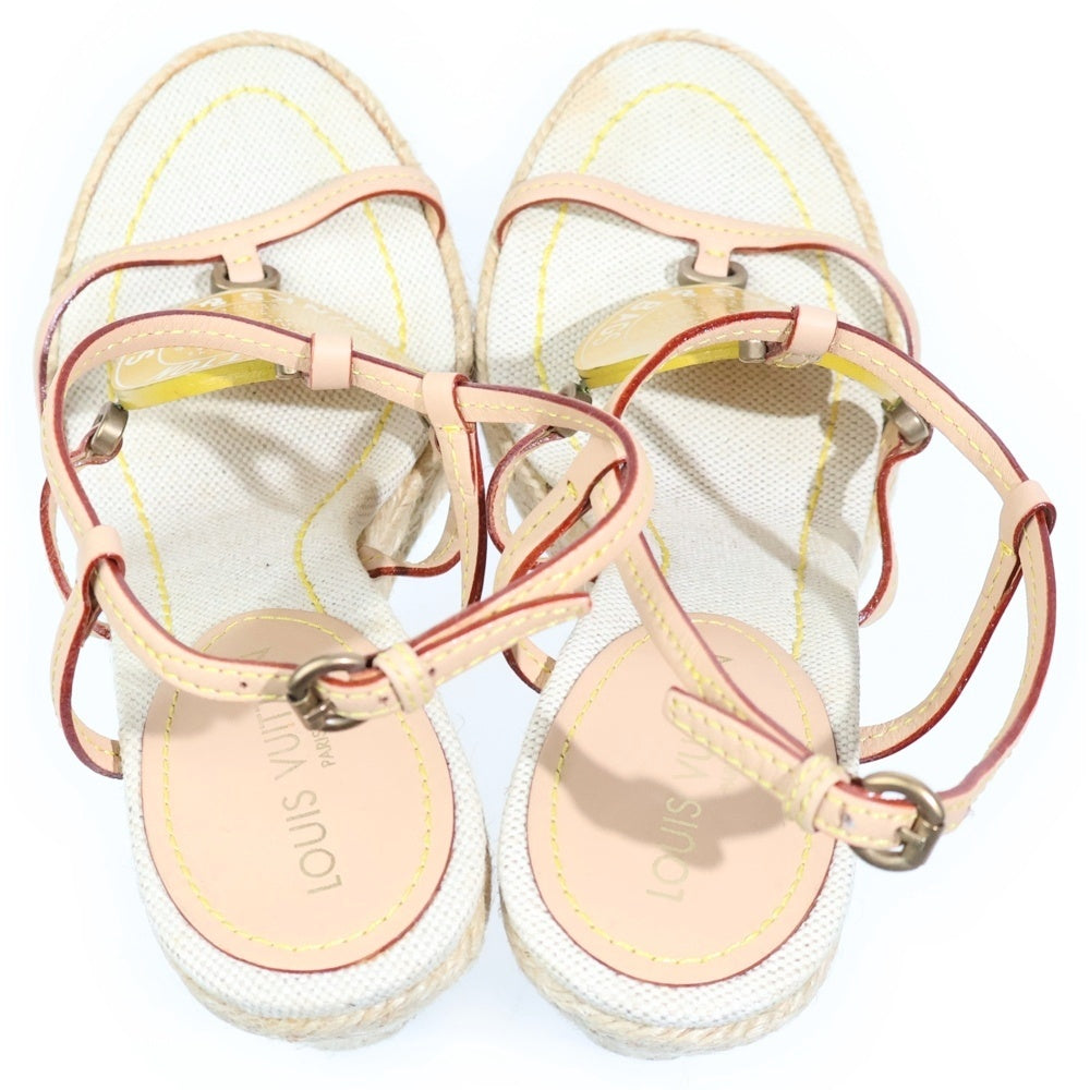 LOUIS VUITTON(ルイヴィトン) クルーズライン ウェッジソール ヒール エスパドリーユ ストラップサンダル シューズ ベージュ/イエロー レディース