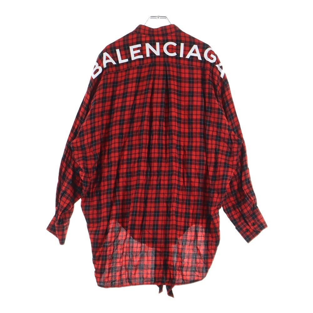 BALENCIAGA(バレンシアガ) チェック総柄 バックロゴプリント リボン 長袖シャツ レッド レディース 492513