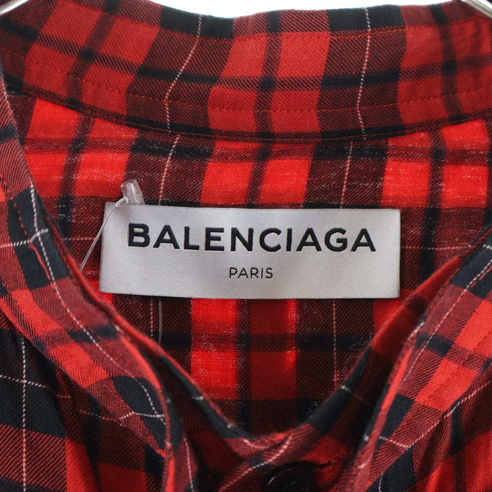 BALENCIAGA(バレンシアガ) チェック総柄 バックロゴプリント リボン 長袖シャツ レッド レディース 492513
