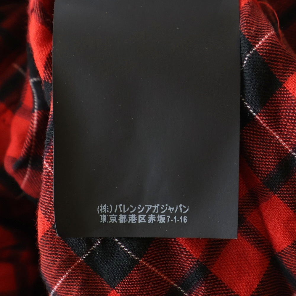 BALENCIAGA(バレンシアガ) チェック総柄 バックロゴプリント リボン 長袖シャツ レッド レディース 492513