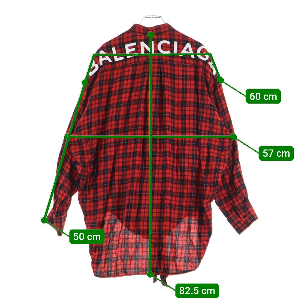 BALENCIAGA(バレンシアガ) チェック総柄 バックロゴプリント リボン 長袖シャツ レッド レディース 492513