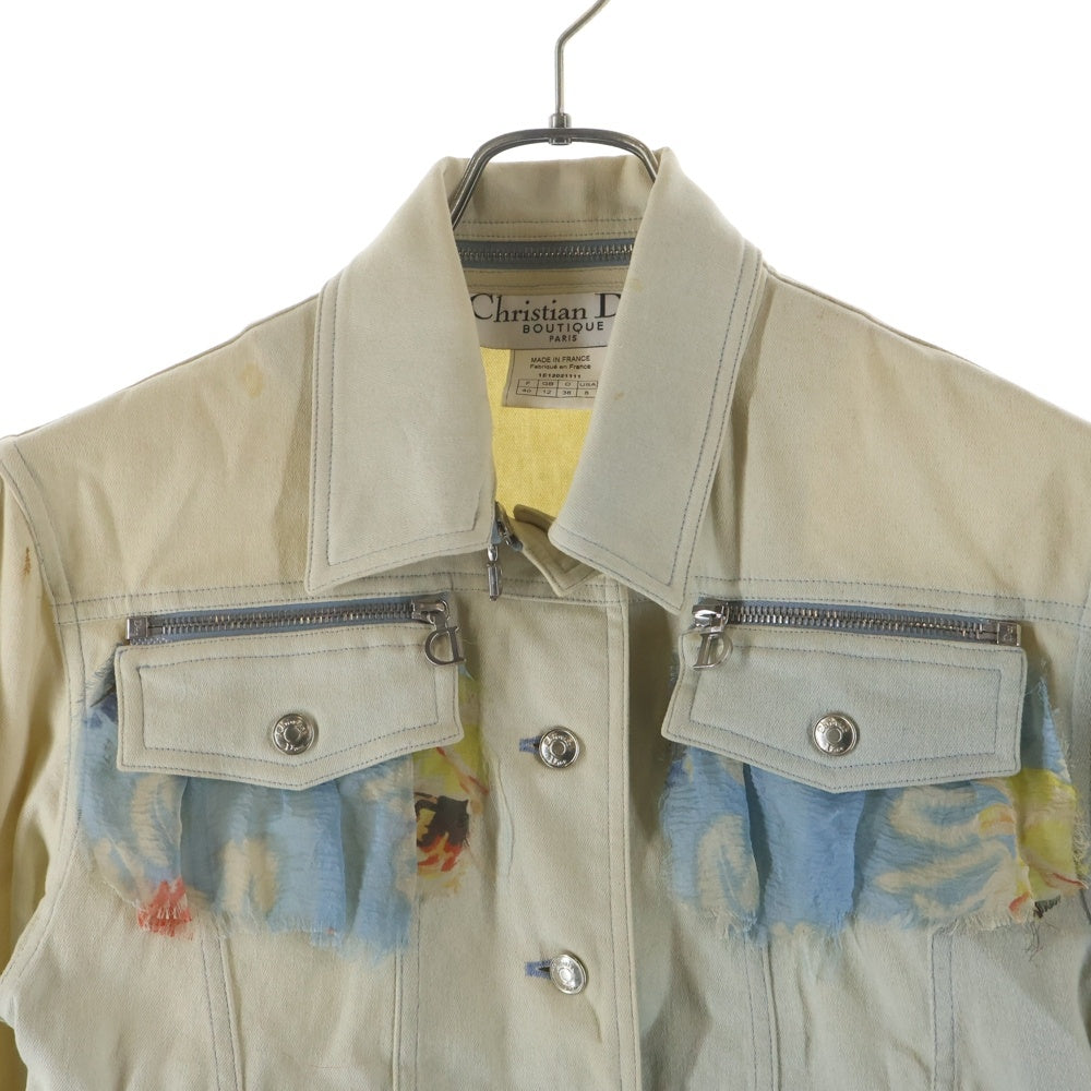 Christian Dior(クリスチャンディオール) × John Galliano ジョンガリアーノ シルクスカーフレイヤード ウォッシュ加工 デニム トラッカージャケット インディゴ レディース 1E12021111