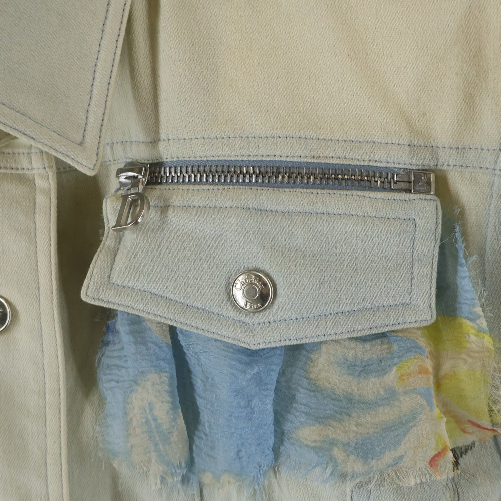 Christian Dior(クリスチャンディオール) × John Galliano ジョンガリアーノ シルクスカーフレイヤード ウォッシュ加工 デニム トラッカージャケット インディゴ レディース 1E12021111