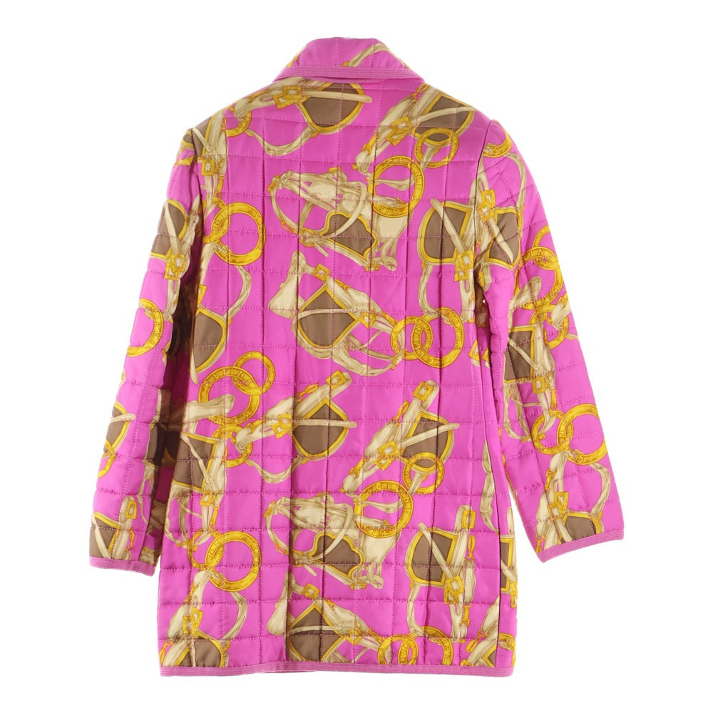 CELINE(セリーヌ) ロゴ 総柄プリント キルティング 中綿 ステンカラー ロングジャケット コート ピンク レディース
