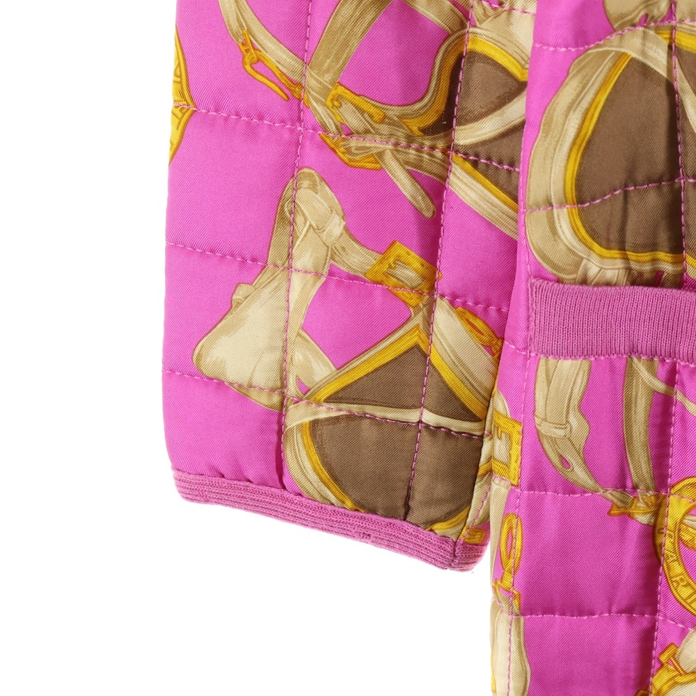 CELINE(セリーヌ) ロゴ 総柄プリント キルティング 中綿 ステンカラー ロングジャケット コート ピンク レディース