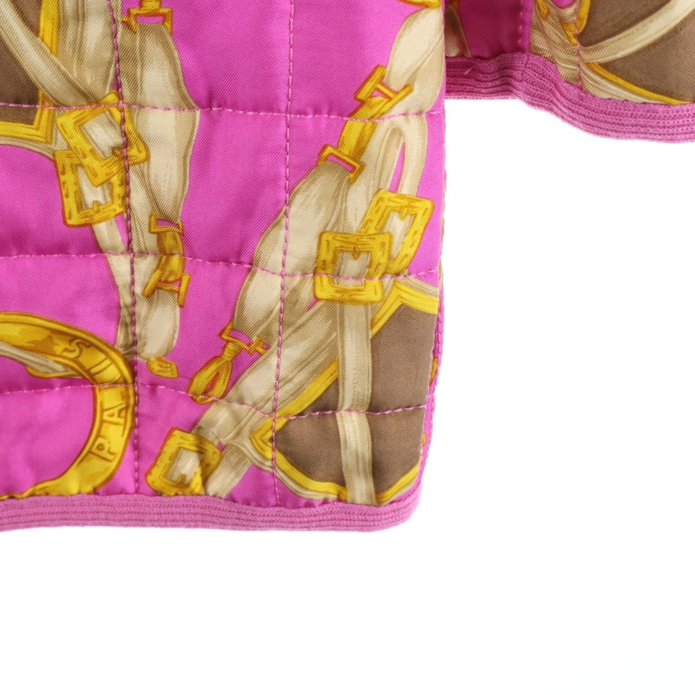 CELINE(セリーヌ) ロゴ 総柄プリント キルティング 中綿 ステンカラー ロングジャケット コート ピンク レディース