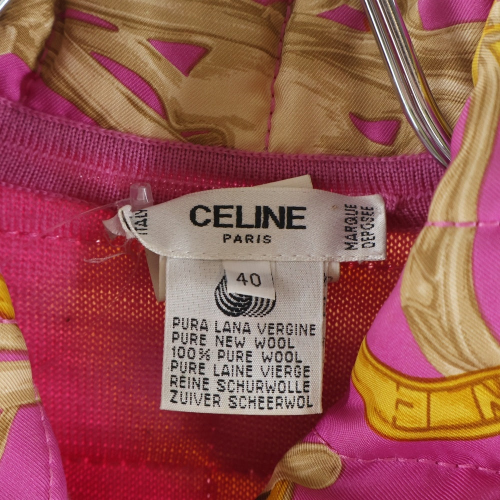 CELINE(セリーヌ) ロゴ 総柄プリント キルティング 中綿 ステンカラー ロングジャケット コート ピンク レディース