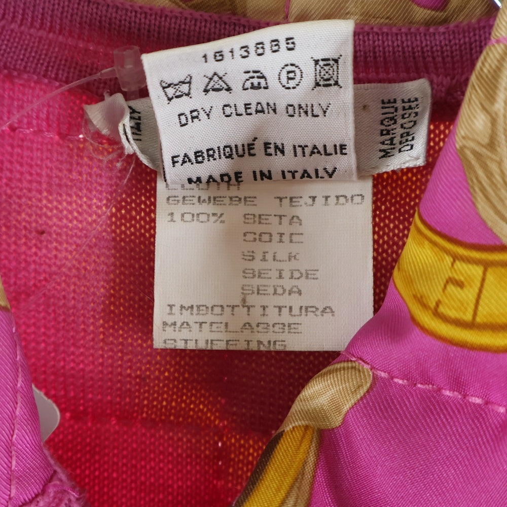 CELINE(セリーヌ) ロゴ 総柄プリント キルティング 中綿 ステンカラー ロングジャケット コート ピンク レディース