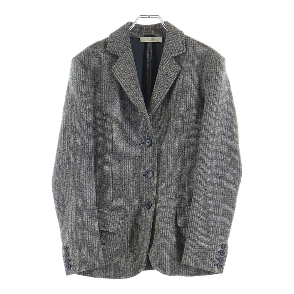 PRADA(プラダ) ウール ストライプ総柄 3B テーラードジャケット グレー レディース