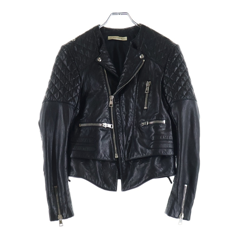BALENCIAGA(バレンシアガ) ラムスキン レザー キルティング レースアップ ダブル ジップアップ ライダースジャケット ブラック レディース 264215