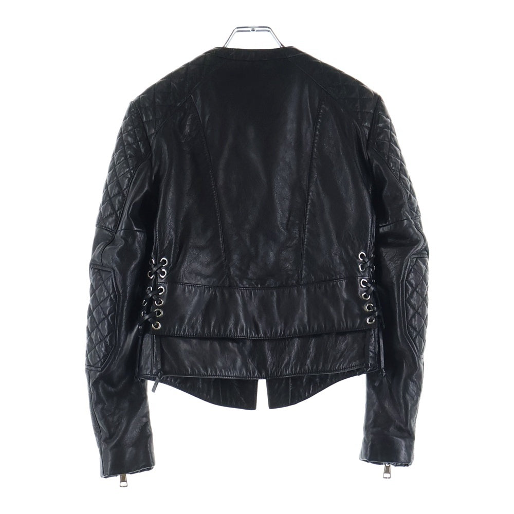 BALENCIAGA(バレンシアガ) ラムスキン レザー キルティング レースアップ ダブル ジップアップ ライダースジャケット ブラック レディース 264215