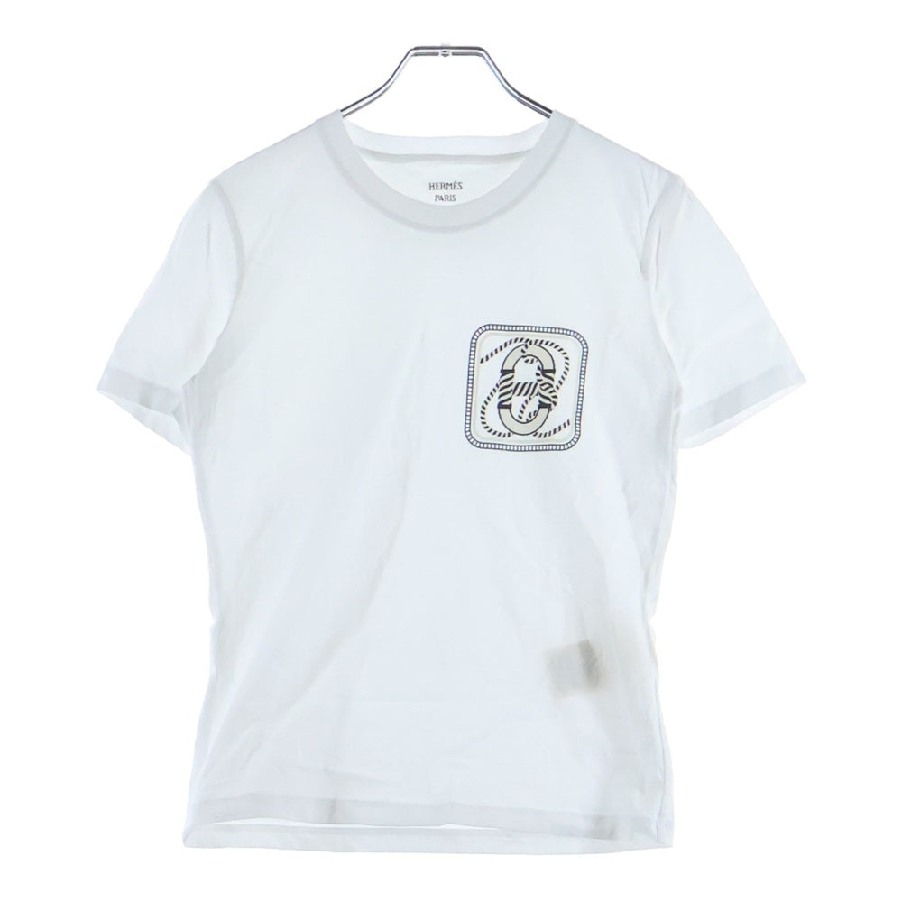 HERMES(エルメス) カノエ プリント マイクロ Tシャツ 白 コットン 3E4625DL