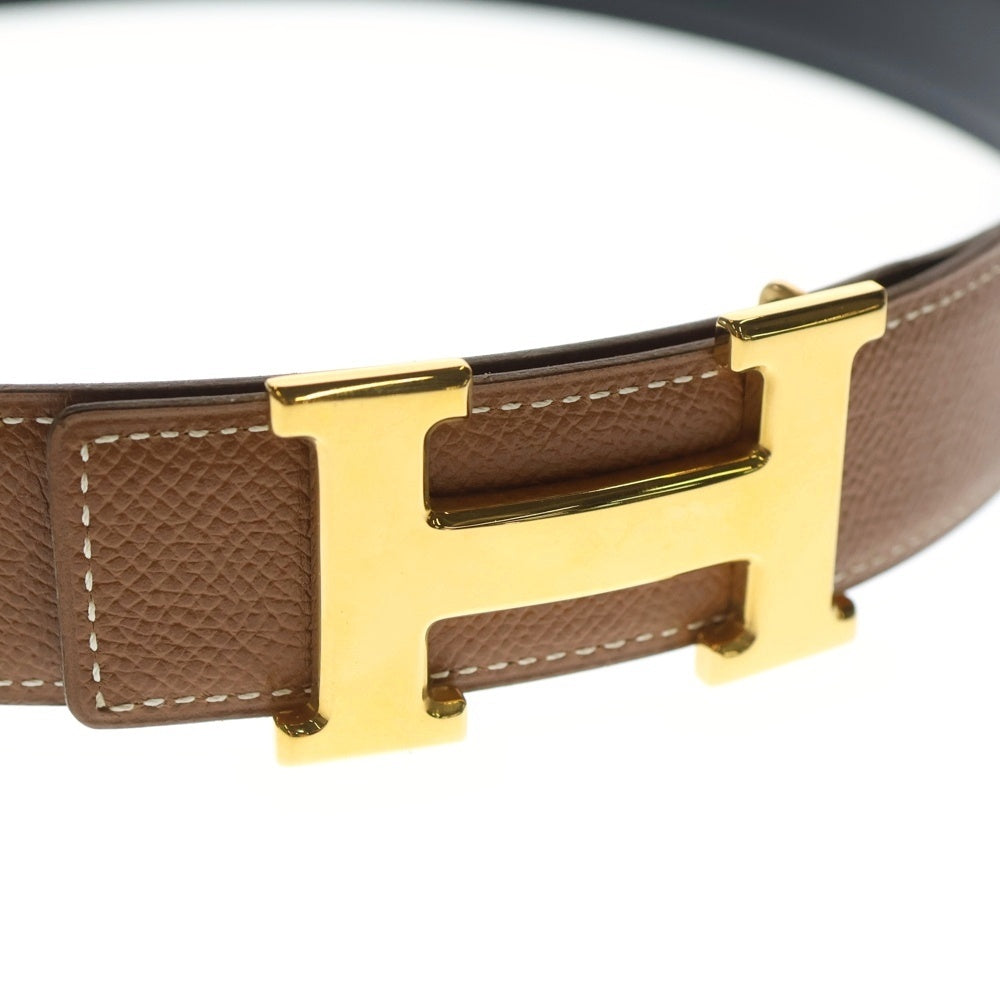 HERMES(エルメス) Hベルト ブラウン レザー レディース ゴールド金具 〇Z刻印