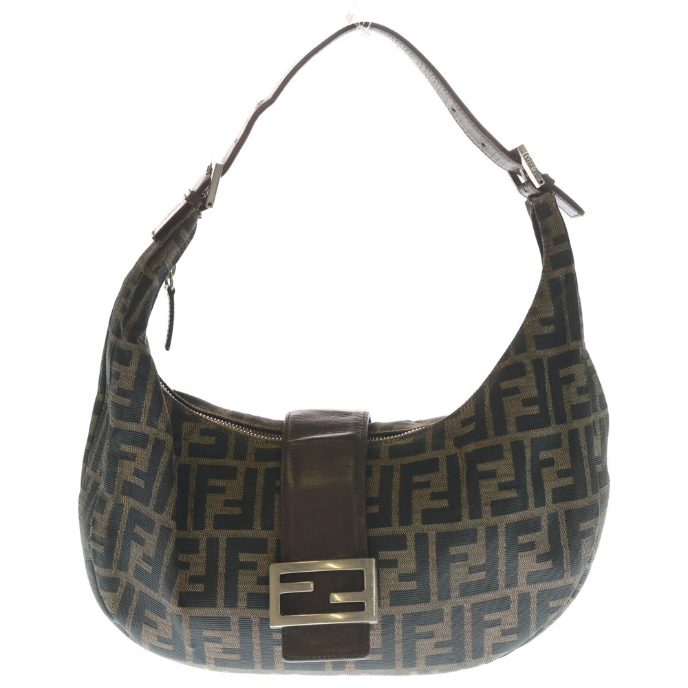 FENDI(フェンディ) ズッカ マンマ ワンショルダーバッグ ハンドバッグ ブラウン レザー×キャンバス シルバー金具 レディース