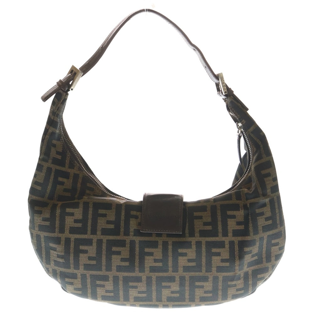 FENDI(フェンディ) ズッカ マンマ ワンショルダーバッグ ハンドバッグ ブラウン レザー×キャンバス シルバー金具 レディース