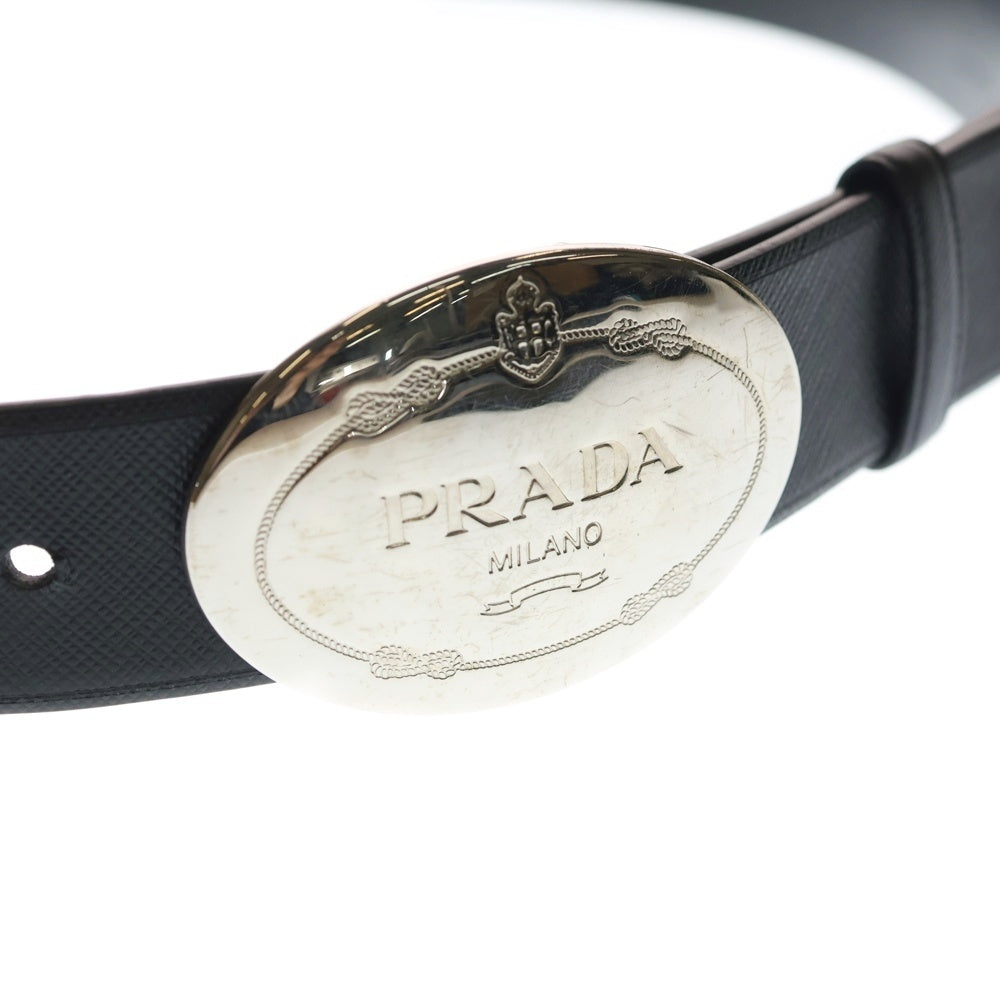 PRADA(プラダ) サフィアーノ レザー ベルト ロゴ ブラック DH79028 シルバー金具