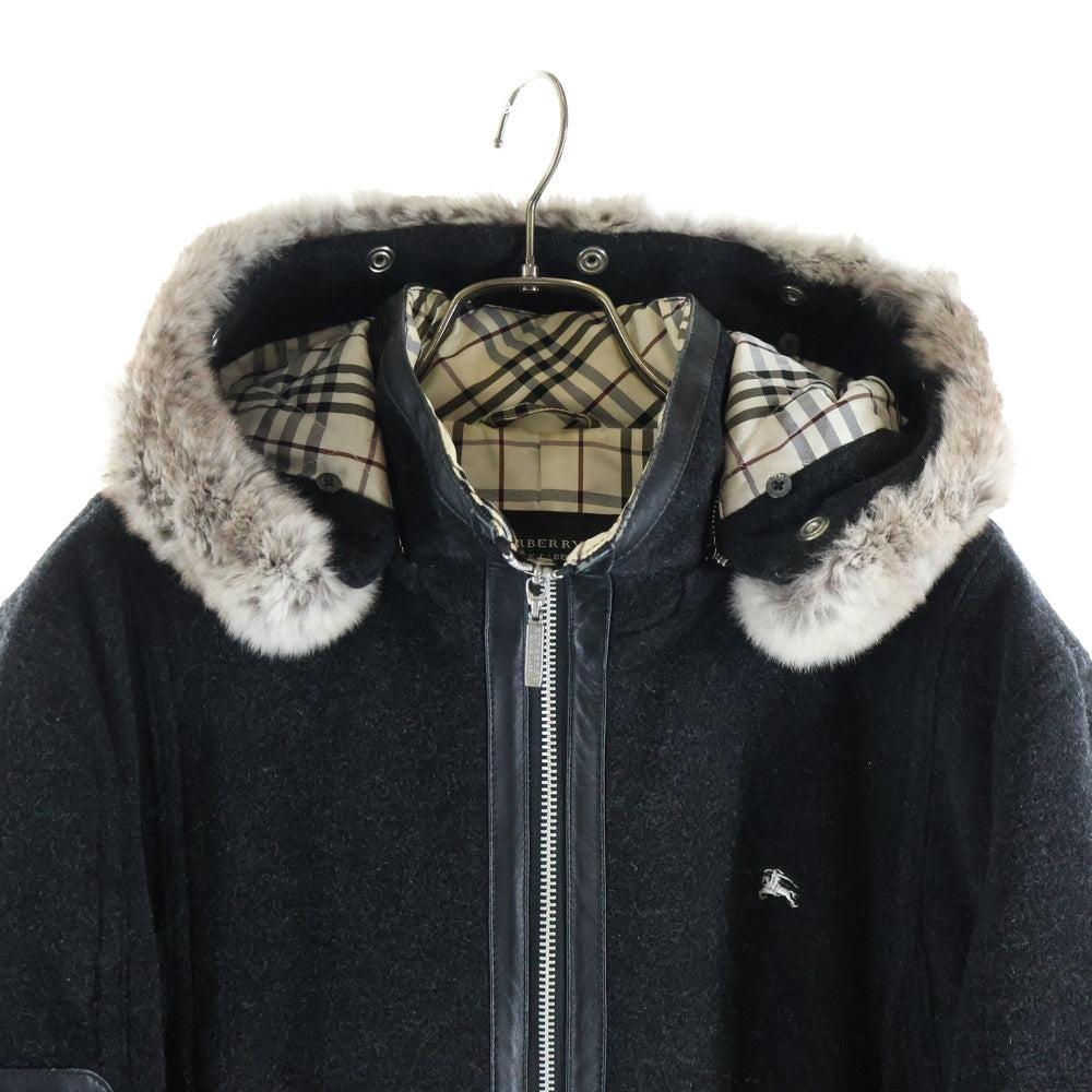 BURBERRY BLACK LABEL(バーバリー ブラックレーベル) ファー フーデッド ジップアップ ジャケット ブラック