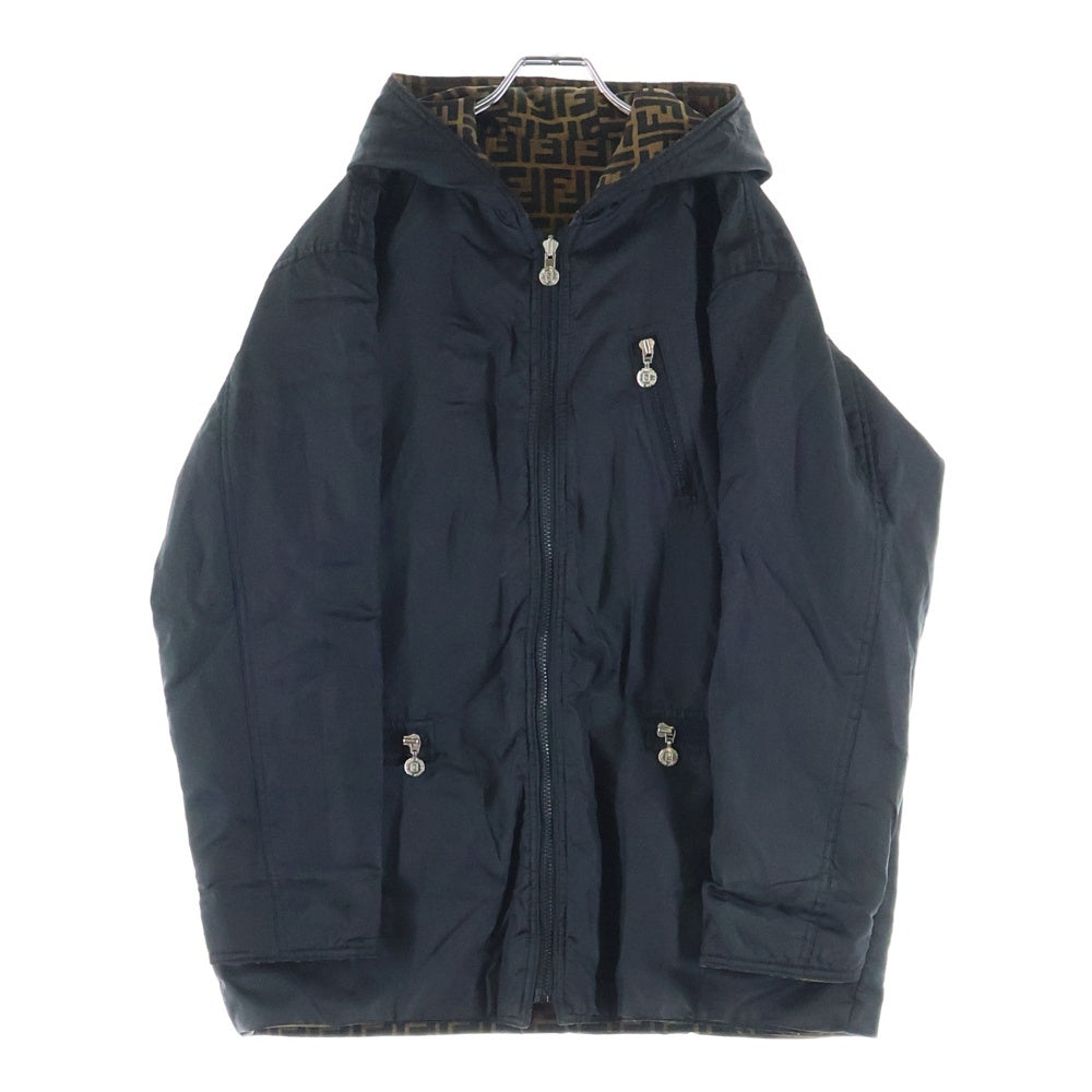 FENDI(フェンディ) FFズッカ リバーシブルフーデッドジャケット ナイロンブルゾン ブラウン×ブラック F809/64 レディース