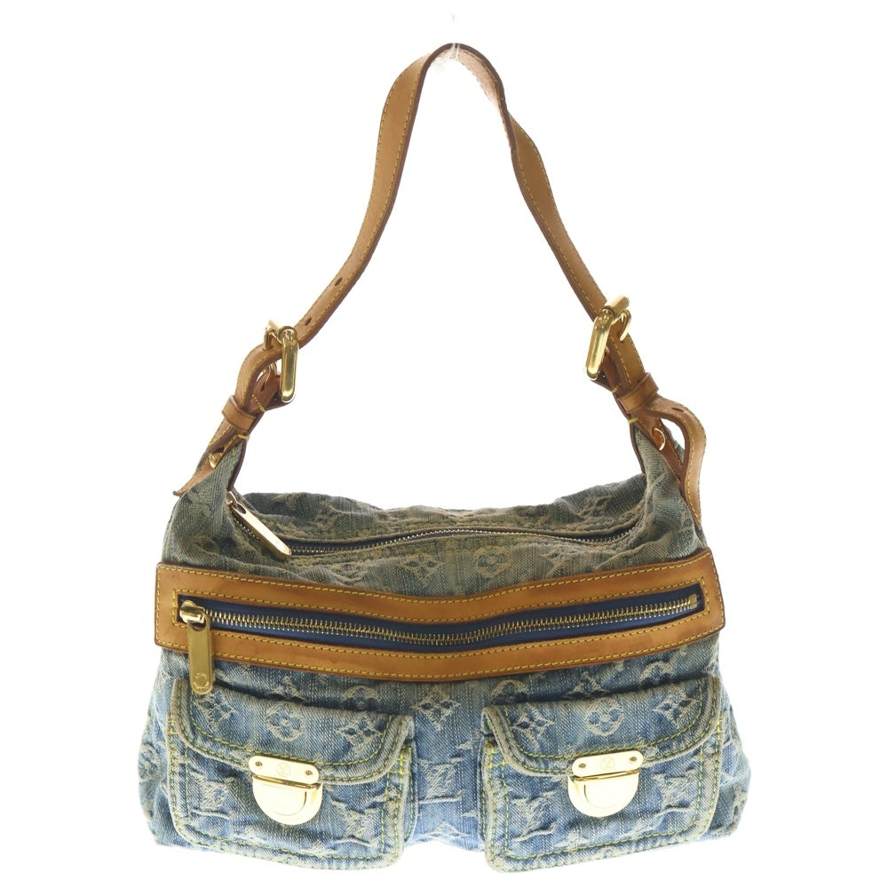 LOUIS VUITTON(ルイヴィトン) モノグラムデニム バギーPM ハンドバッグ ワンショルダーバッグ インディゴブルー×ブラウン レザー×デニム M95049 ゴールド金具 レディース