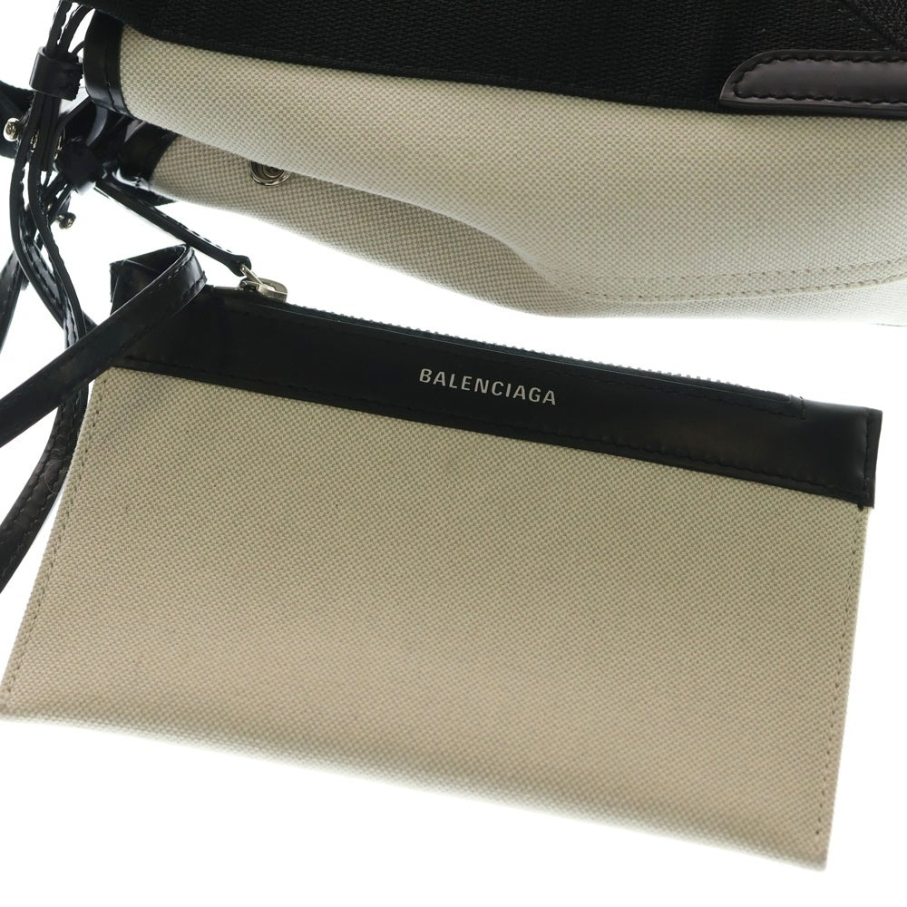 BALENCIAGA(バレンシアガ) ネイビーカバス XS トートバッグ ブラック×ホワイト キャンバス×レザー 390346