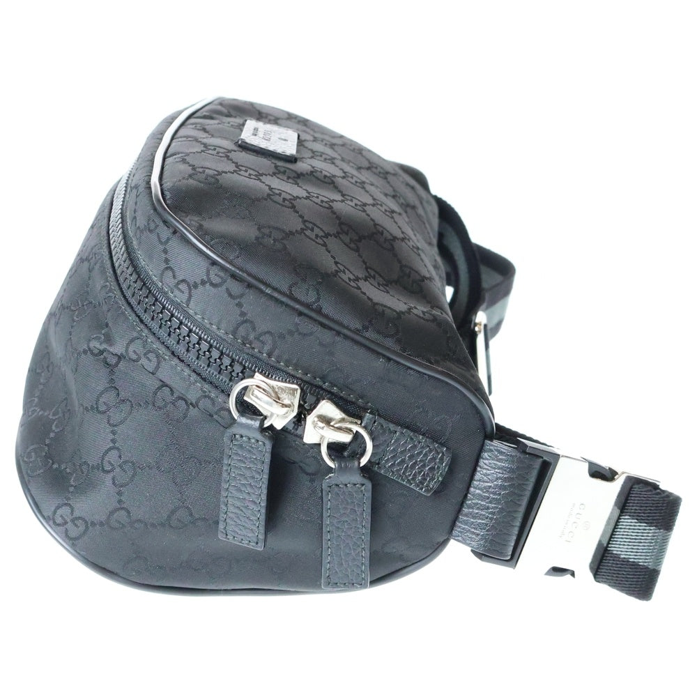 GUCCI(グッチ) GGキャンバス ウエストバッグ ボディバッグ ショルダーバッグ ブラック ナイロン 449182 シルバー金具 レディース