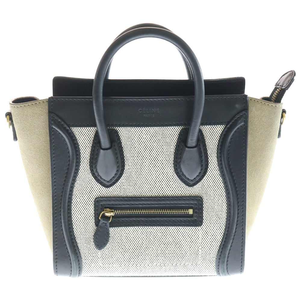 CELINE(セリーヌ) ラゲージ ナノ 2WAYバッグ ハンドバッグ ショルダーバッグ ブラック×ベージュ キャンバス×レザー ゴールド金具 レディース