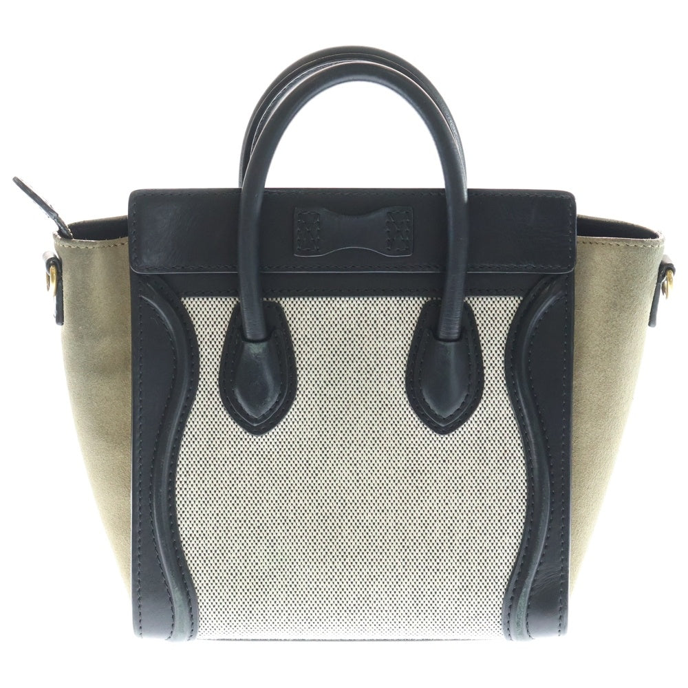 CELINE(セリーヌ) ラゲージ ナノ 2WAYバッグ ハンドバッグ ショルダーバッグ ブラック×ベージュ キャンバス×レザー ゴールド金具 レディース