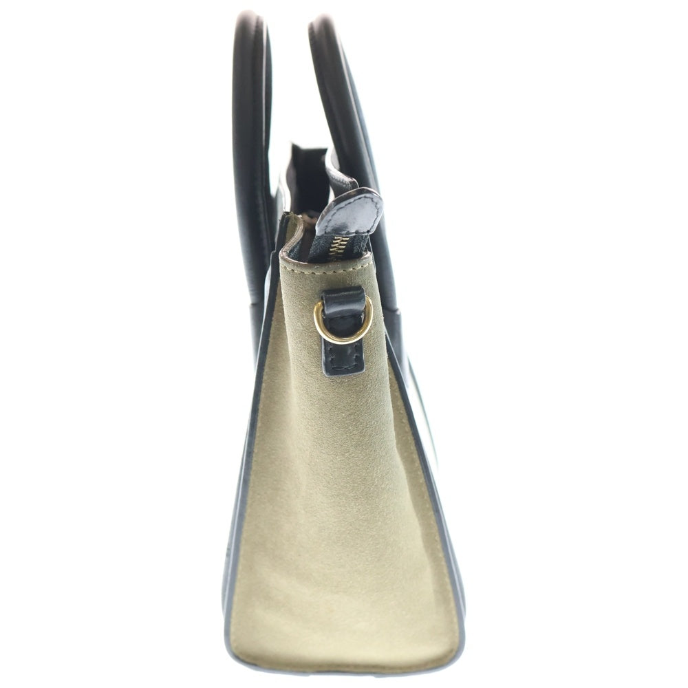 CELINE(セリーヌ) ラゲージ ナノ 2WAYバッグ ハンドバッグ ショルダーバッグ ブラック×ベージュ キャンバス×レザー ゴールド金具 レディース