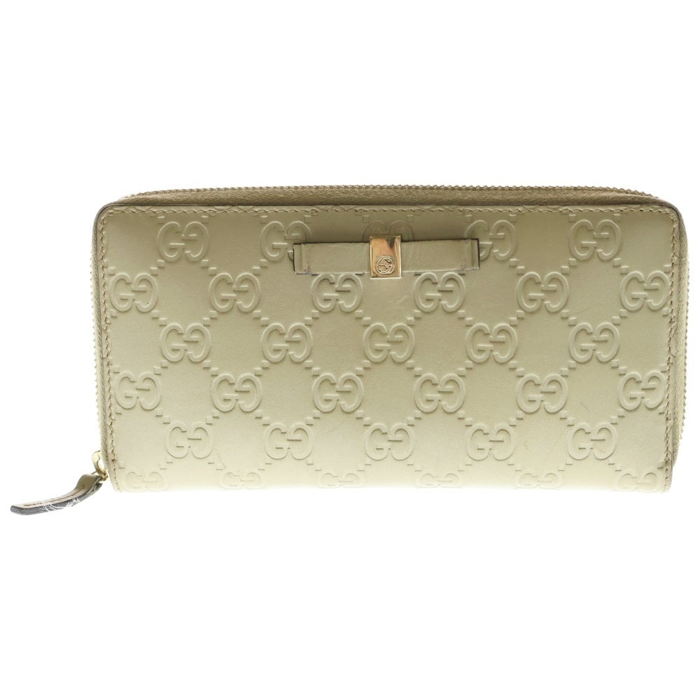 GUCCI(グッチ) グッチシマ ラウンドファスナー長財布 ベージュ レザー 388680 レディース