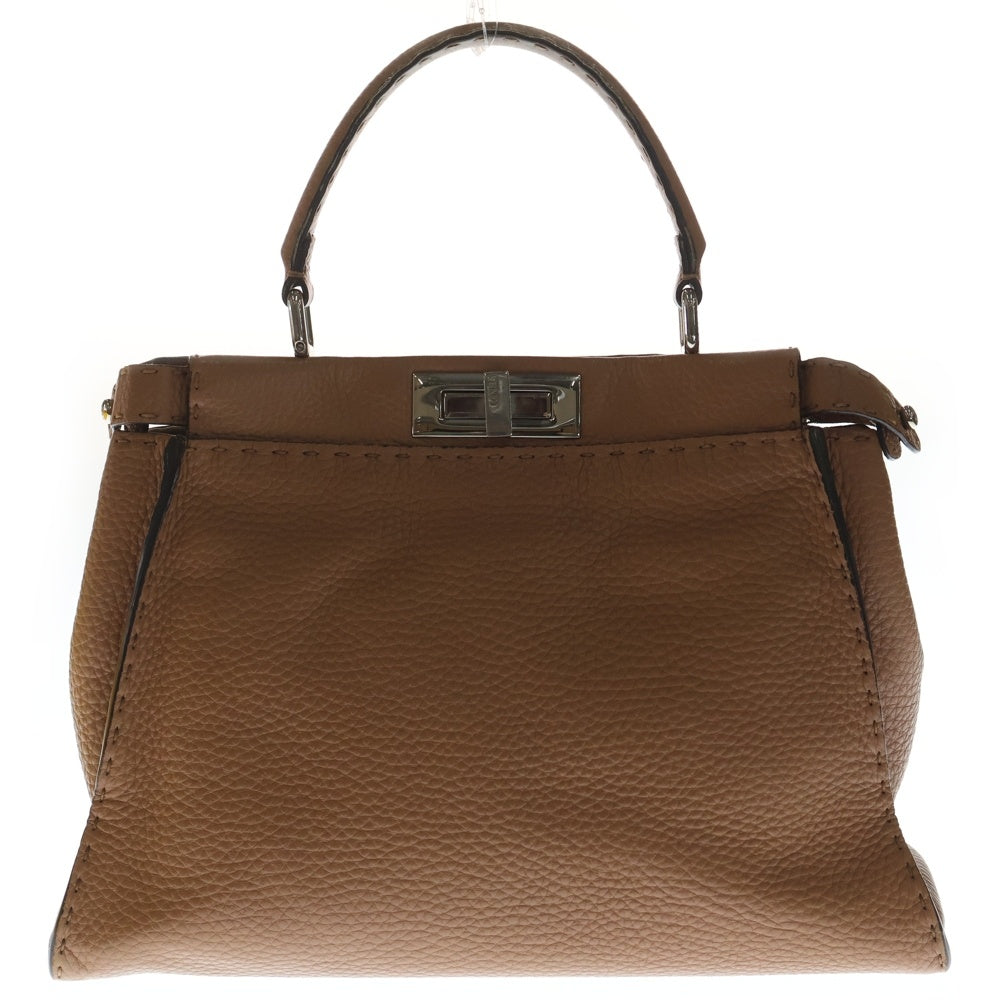 FENDI(フェンディ) ピーカブー セレリア レザー ハンドバッグ シルバー金具 ブラウン 8BN226 レディース