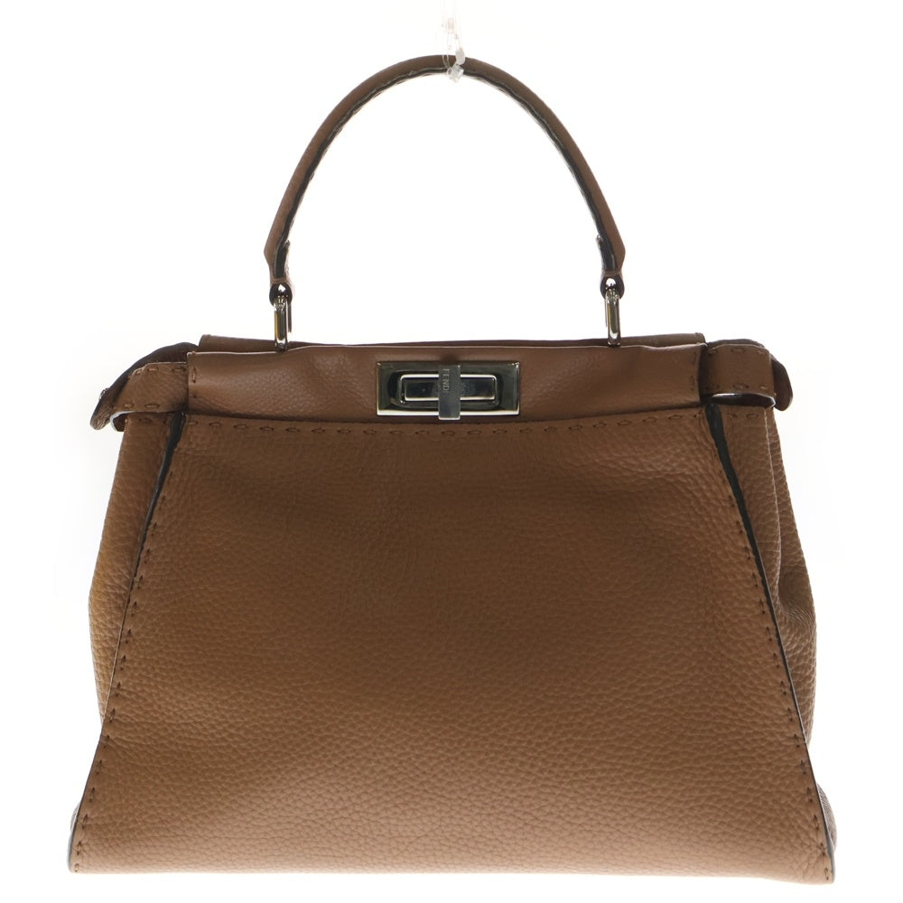 FENDI(フェンディ) ピーカブー セレリア レザー ハンドバッグ シルバー金具 ブラウン 8BN226 レディース