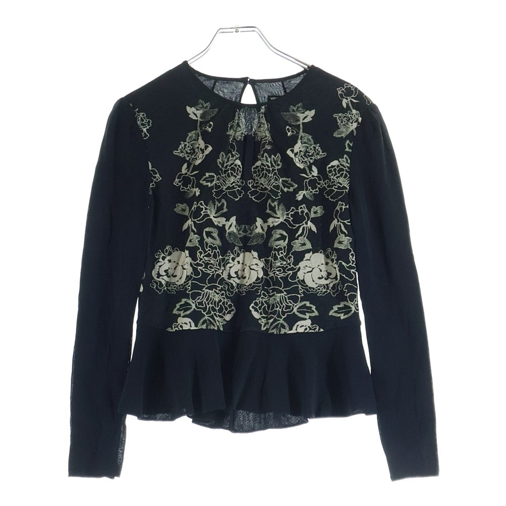 VIVIENNE TAM(ヴィヴィアンタム) セットアップ フラワー柄 プリント 切り替え パワーネット 長袖カットソー ミディアムスカート ブラック レディース