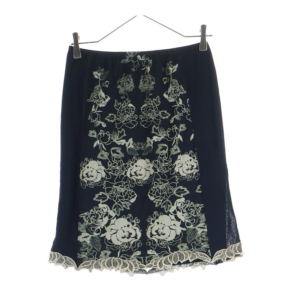 VIVIENNE TAM(ヴィヴィアンタム) セットアップ フラワー柄 プリント 切り替え パワーネット 長袖カットソー ミディアムスカート ブラック レディース