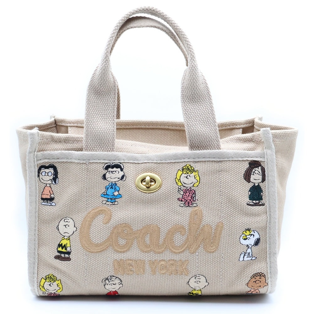 COACH(コーチ) ×ピーナッツ スヌーピー 刺繍 カーゴ 2WAYバッグ ショルダーバッグ トートバッグ ベージュ CBH43 ゴールド金具 レディース