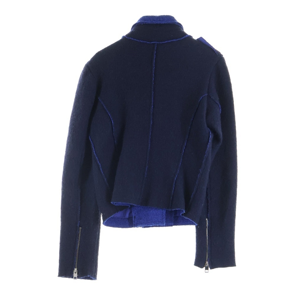 DIESEL(ディーゼル) ニットライダースジャケット ブルー×ブラック ウール レディース