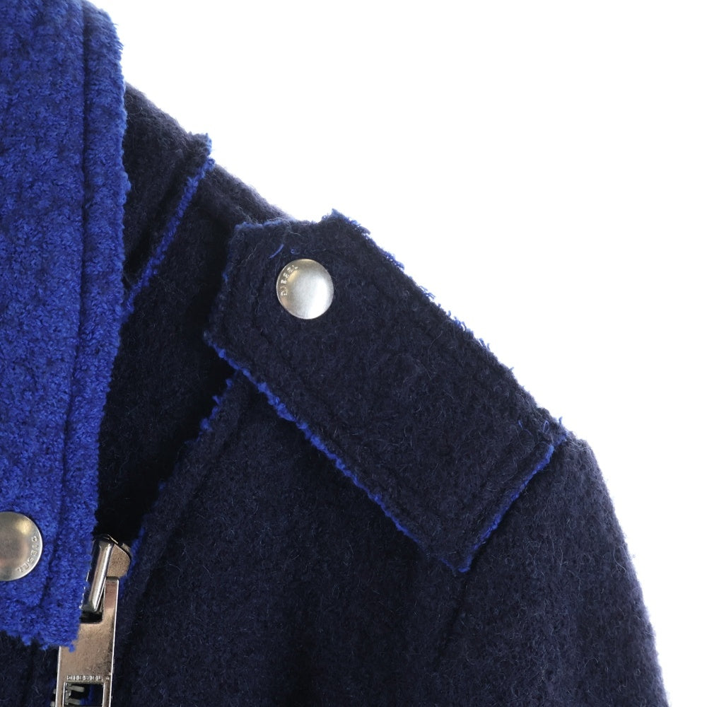 DIESEL(ディーゼル) ニットライダースジャケット ブルー×ブラック ウール レディース