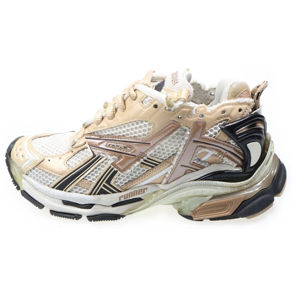 BALENCIAGA(バレンシアガ) Runner Sneakers ランナー ダメージ加工 メッシュ レザー ローカットシューズ スニーカー ブラウンベージュ 677402 レディース
