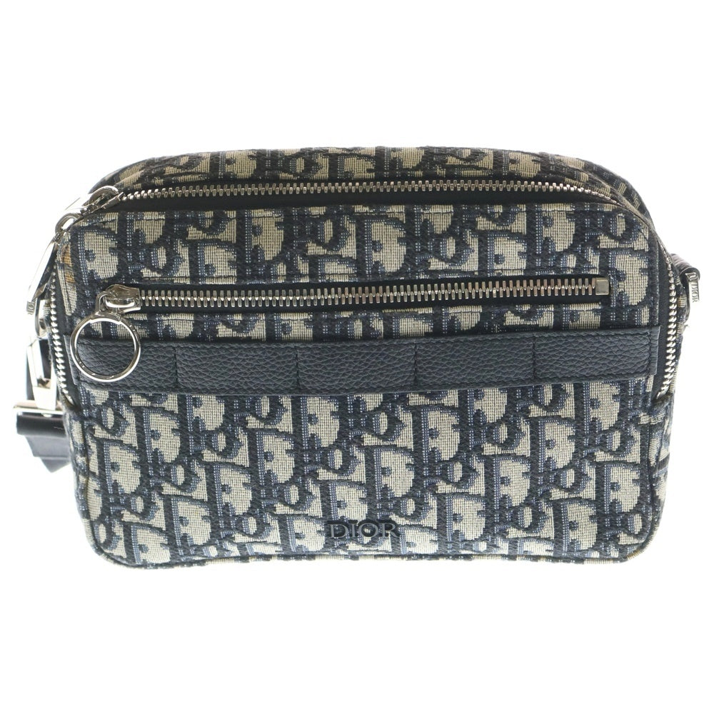 DIOR(ディオール) サファリ オブリークジャカード ショルダーバッグ ネイビー系 キャンバス×レザー シルバー金具 レディース