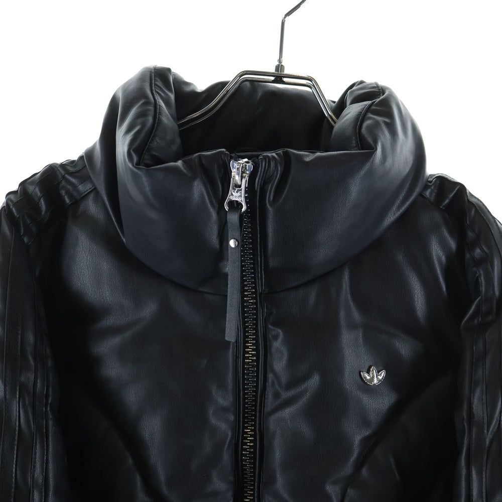 adidas(アディダス) トレフォイルロゴプレート フェイクレザー ジップアップ ダウンジャケット ブラック レディース JD3790