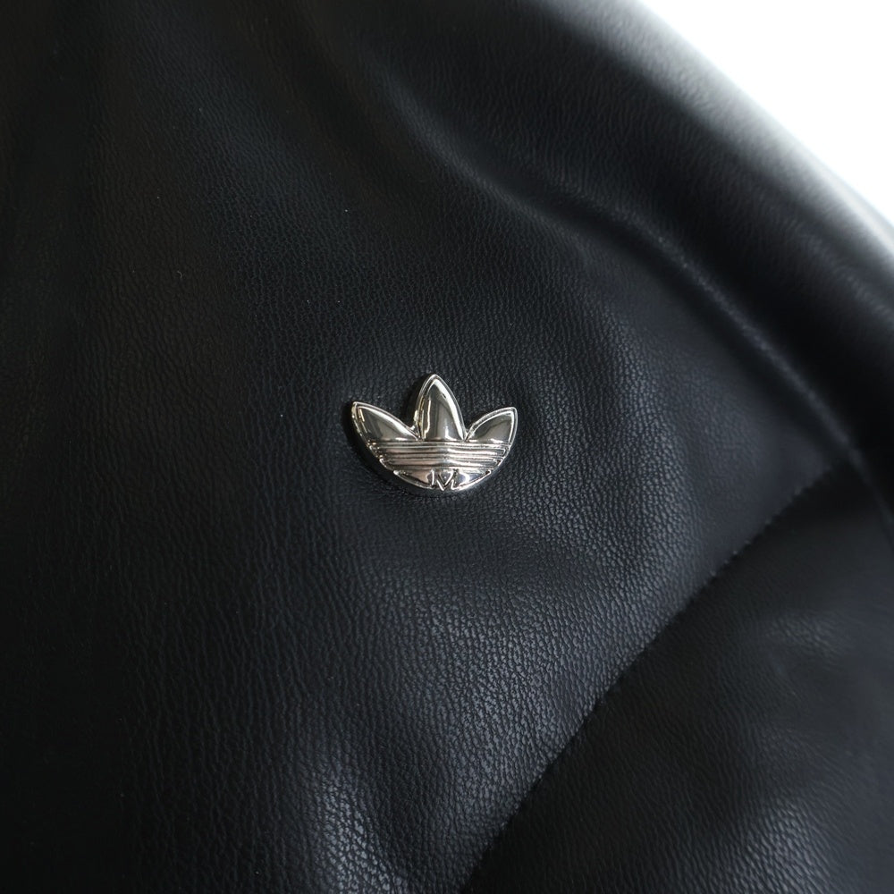 adidas(アディダス) トレフォイルロゴプレート フェイクレザー ジップアップ ダウンジャケット ブラック レディース JD3790