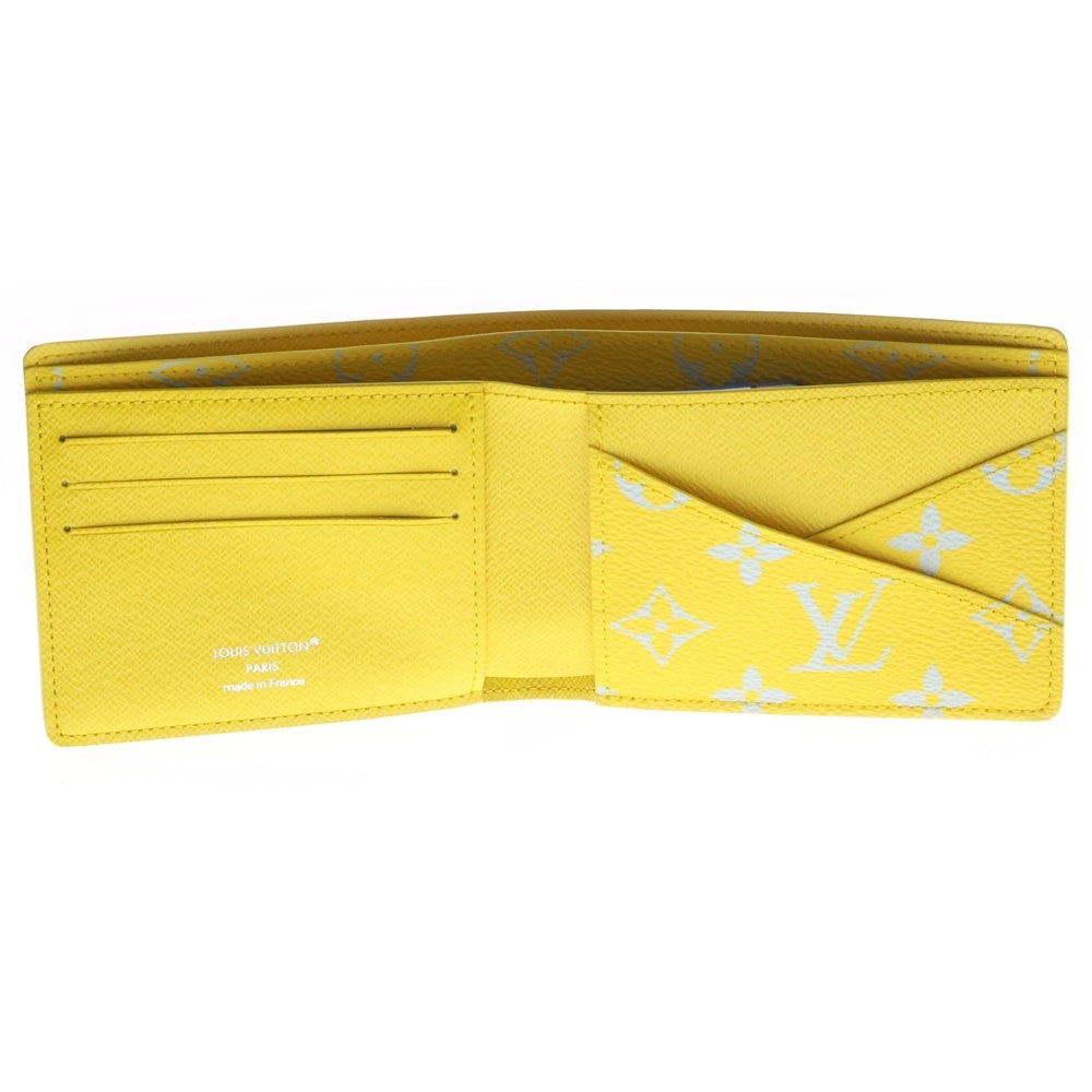 LOUIS VUITTON(ルイヴィトン) モノグラム ポルトフォイユ・ミュルティプル コンパクトウォレット 二つ折り財布 ライトグレー×イエロー M14694 レディース