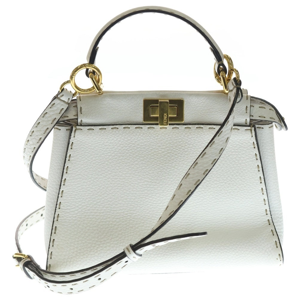 FENDI(フェンディ) ピーカブー ミニ セレリア 2WAYバッグ ハンドバッグ ショルダーバッグ ホワイト レザー 8BN244 ゴールド金具 レディース