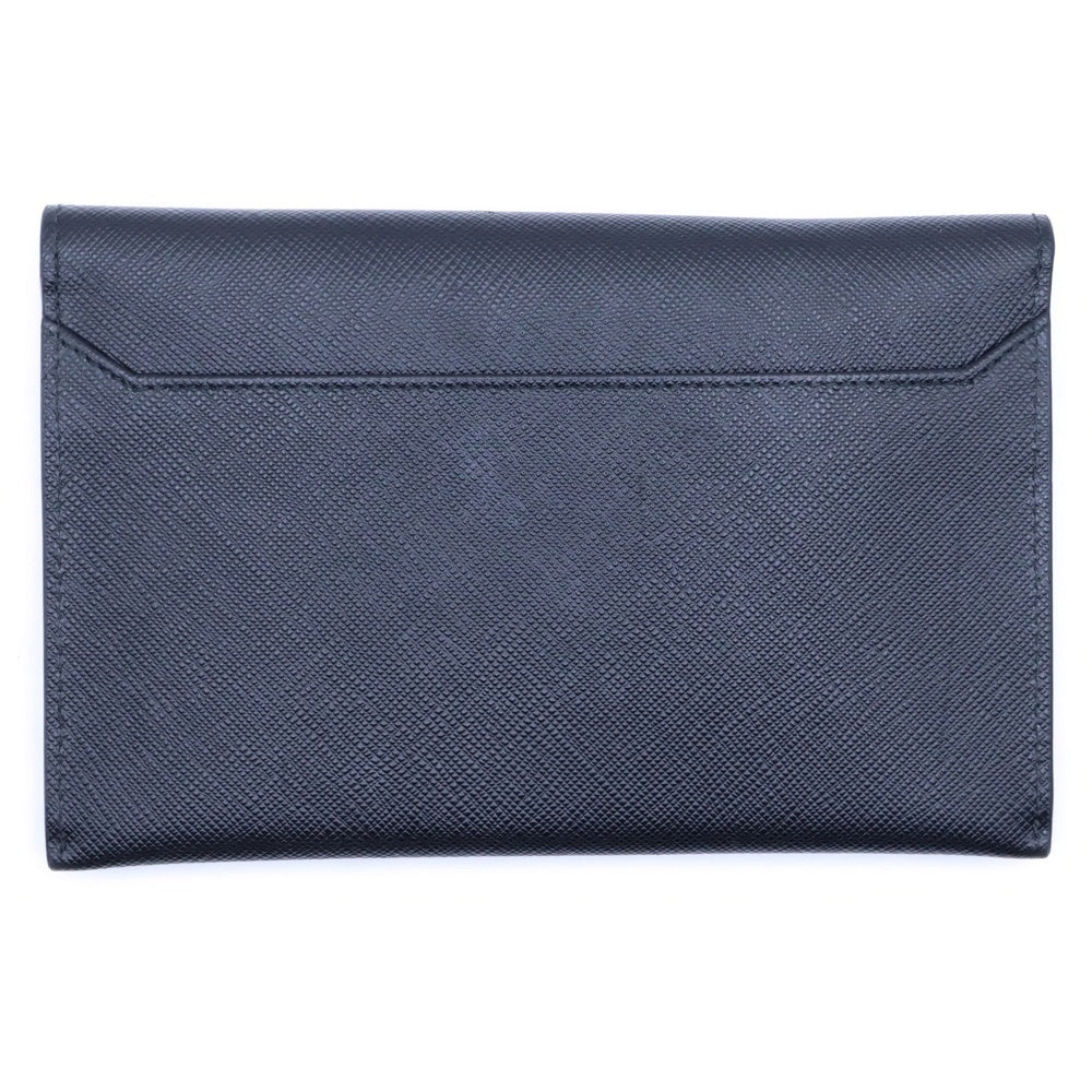 PRADA(プラダ) サフィアーノ レターウォレット 長財布 カードケース ブラック×ライトブルー レザー ポーチ ゴールド金具 レディース