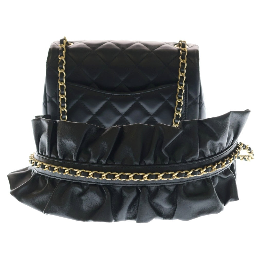 CHANEL(シャネル) ミニマトラッセ フリル チェーンショルダーバッグ ブラック ラムスキン ゴールド金具 レディース
