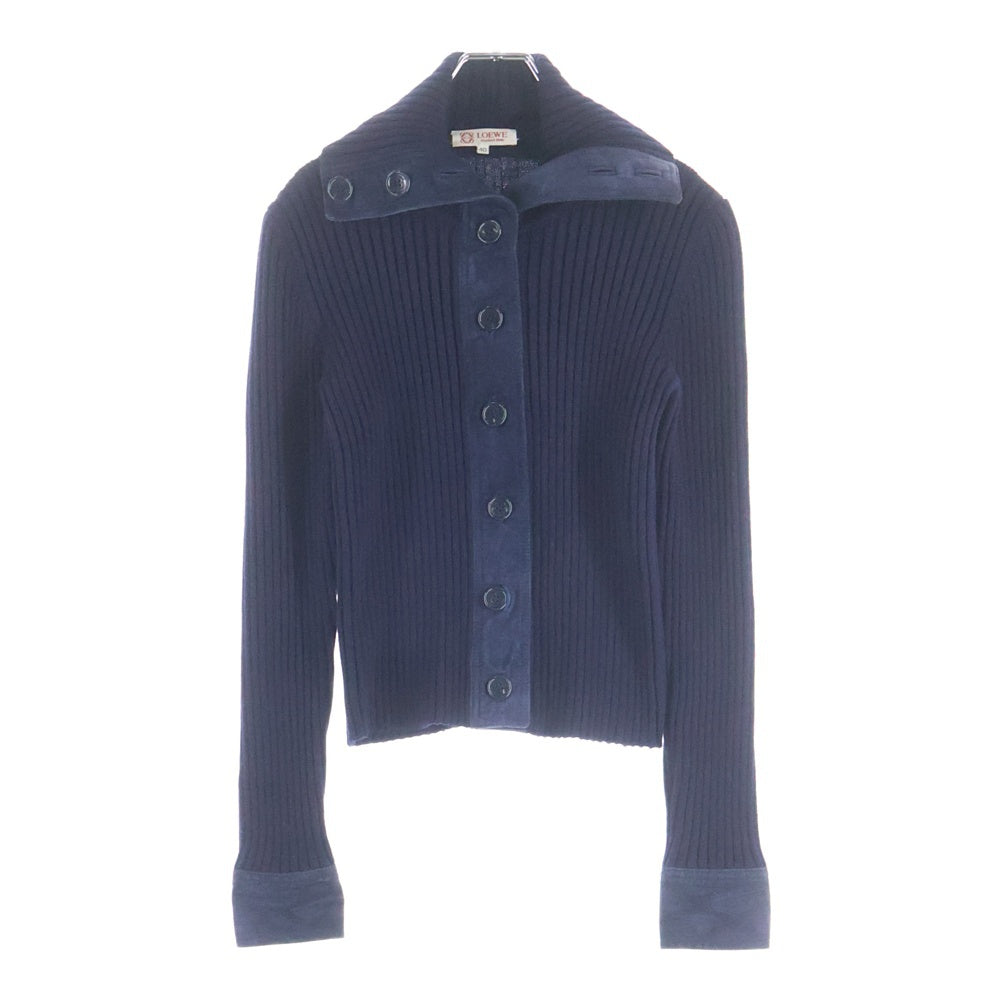 LOEWE(ロエベ) ハイネック ウール ニットジャケット ネイビー レディース
