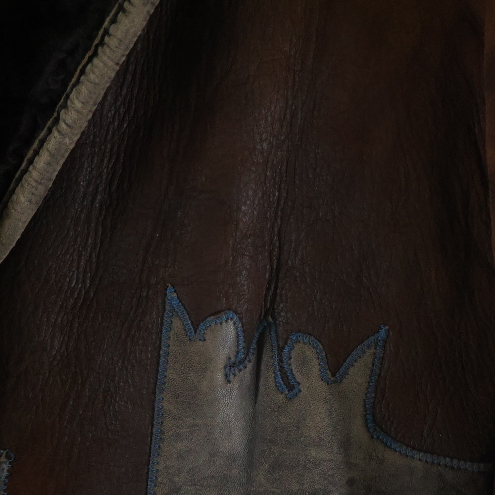 KENZO(ケンゾー) フラワーエンブロイダリー ムートンレザー コート ブラウン レディース