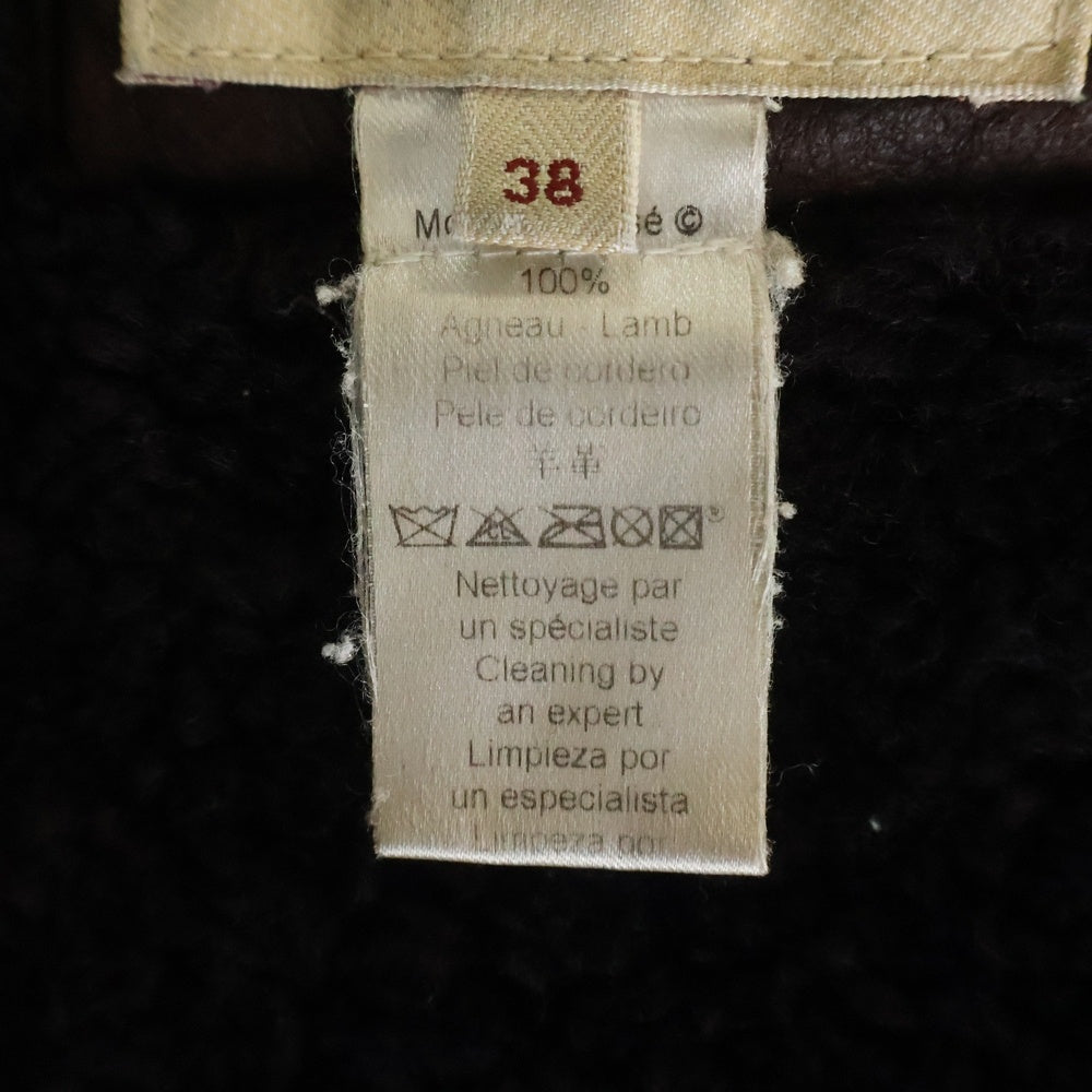 KENZO(ケンゾー) フラワーエンブロイダリー ムートンレザー コート ブラウン レディース