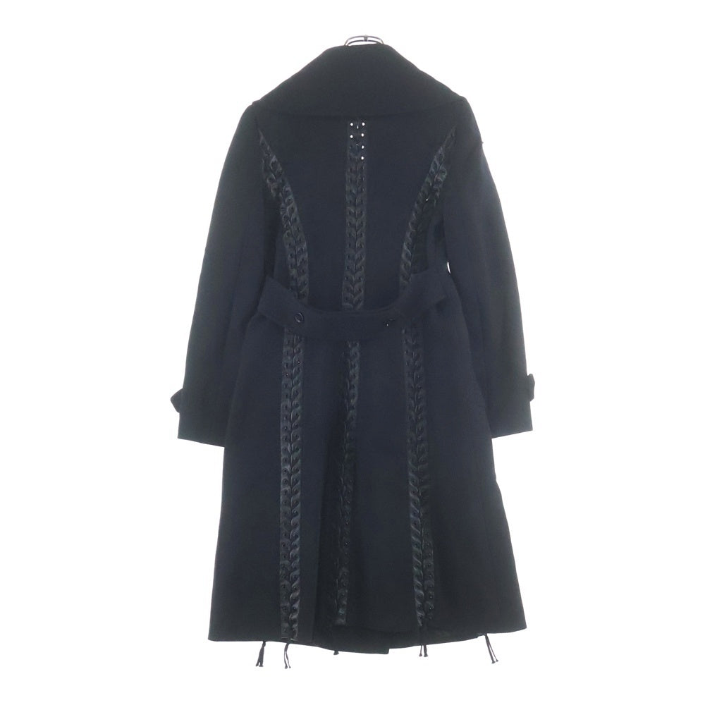 DOLCE & GABBANA(ドルチェアンドガッバーナ) レースアップデザイン ダブルブレストロングコート ブラック