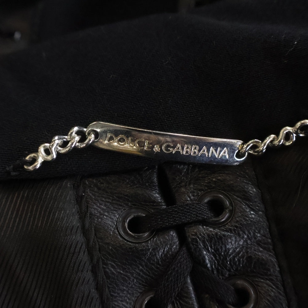 DOLCE & GABBANA(ドルチェアンドガッバーナ) レースアップデザイン ダブルブレストロングコート ブラック