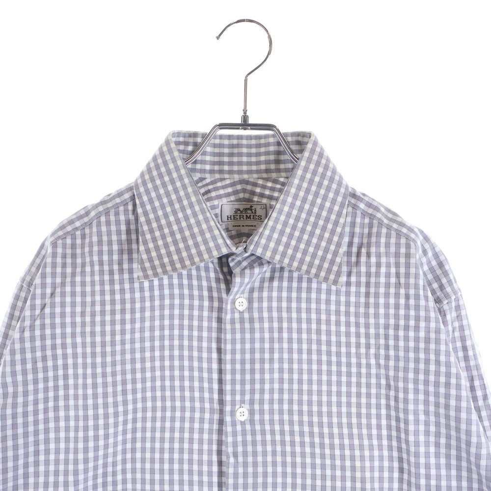 HERMES(エルメス) チェック総柄 長袖 シャツ グレー